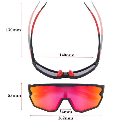 GIEADUN Polarized Sports Sunglasses Cycling Glasses Baseball Sunglasses with 3 lenses,Fishing,Ski Running Golf (black red, Large)