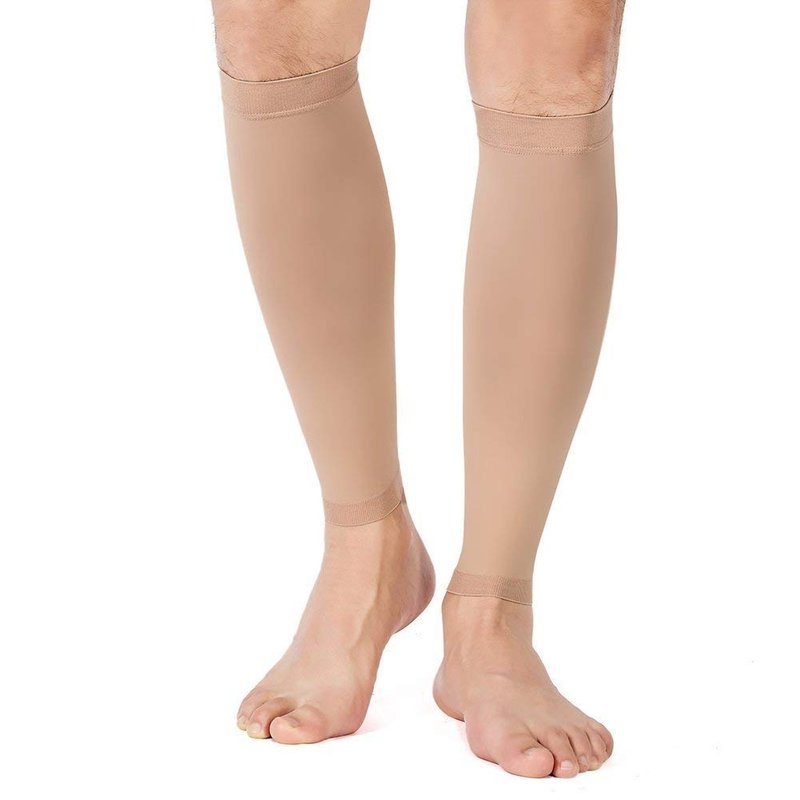 TOFLY® Calf Compression Sleeve for Men & Women, 1 Pair, Footless Compression Socks 20-30mmHg for Leg Support, Shin Splint, Pain Relief, Swelling, Varicose Veins, Maternity, Nursing, Travel, Beige L