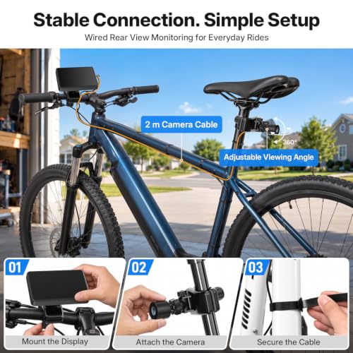 FEISIKE Bike Mirror Camera with 4.3'' Display, 145° Wide-Angle, 3X Zoom, Night Vision – Rear View Monitor for Cycling