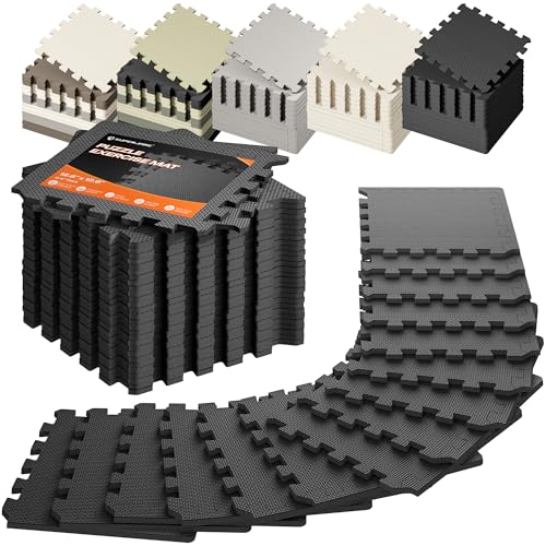 EVA Foam Interlocking Gym Mats - 18 Tiles, Black - Workout Flooring