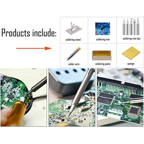 LBY Electric Soldering Iron Kit, (60W,110V) Adjustable Temperature Welding Tool, with 5pcs Soldering Tips, Soldering Iron Kit, Stainless Steel, Copper, (Blue)