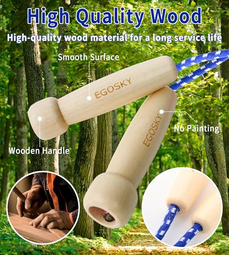 Adjustable Jump Rope with Wooden Handles for Fitness - Blue