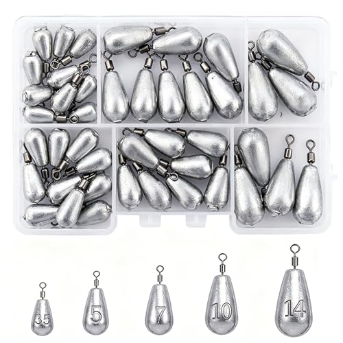 43pcs Fishing Sinkers Kit with Built-in Swivels for Bass & Trolling
