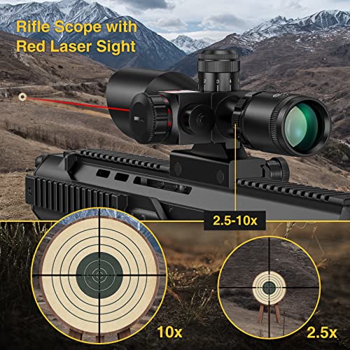 2.5-10x40 Red & Green Illuminated Scope with 20mm Mount - Red