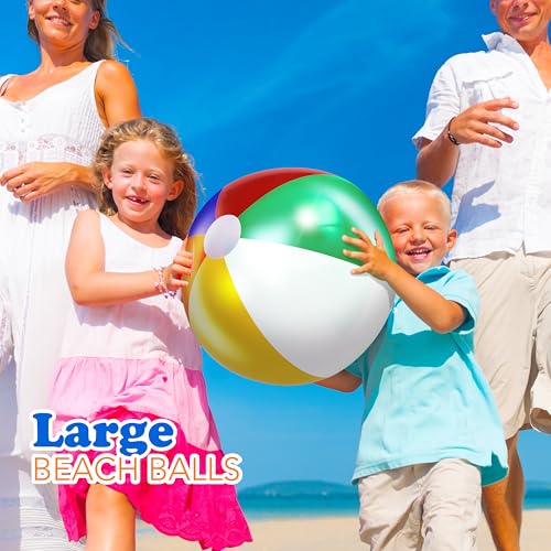 4E's Novelty Beach Balls [3 Pack] 20" Inflatable for Kids - Pool