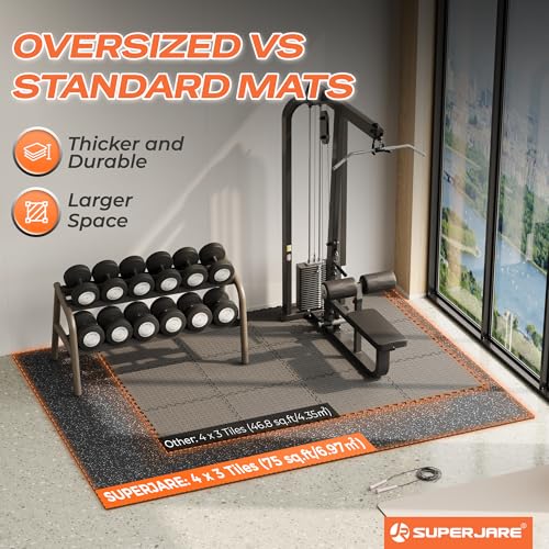 Exercise Equipment Mats - 12 Tiles (75 Sq Ft) Black/Grey
