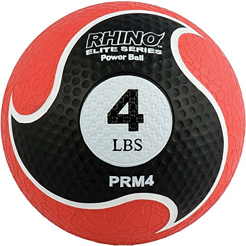 Champion Sports Rhino Elite 4 lb Medicine Ball – Red, Textured Surface, Hollow Synthetic Rubber