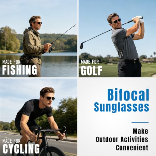 Murddoa Lightweight Wrap-Around Polarized Bifocal Sunglasses +2.00 Men Women Black Frame Grey Lens