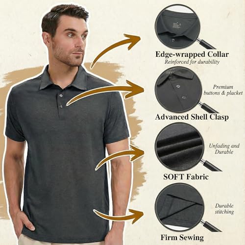TELALEO 5 Pack Men's Polo Shirts Short Sleeve Golf T Shirt Performance Casual X-Large Seth