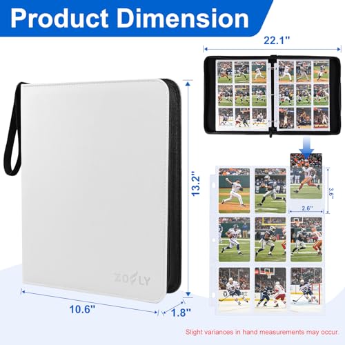 Zofly 9-Pocket Card Binder with 3-Ring Zipper (White) Holds 900 Cards