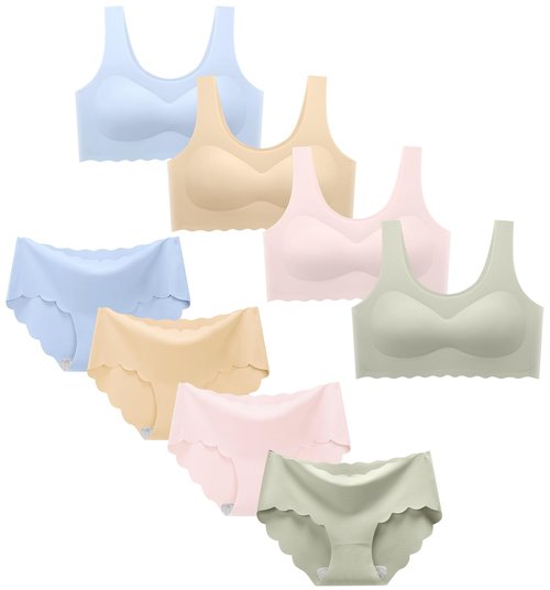 Demifill Girls Seamless Sport Bras&Panties Sets for Teens Girls Training Bras with Panties Sets 12-14 Years Mixed Color