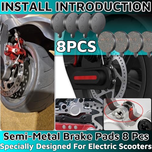 Ebike Brake Pads for 10-Inch Electric Scooters - Semi-Metallic, 4 Pairs