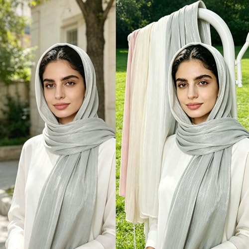 Lightweight Shimmer Hijab Scarf - Grey 8#