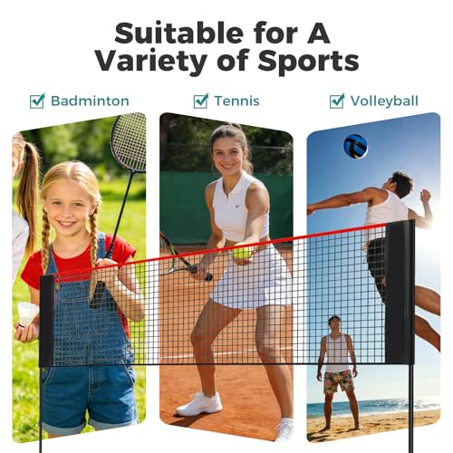 Badminton Net Set - 10FT Adjustable Height, Multi Sport Net - Red