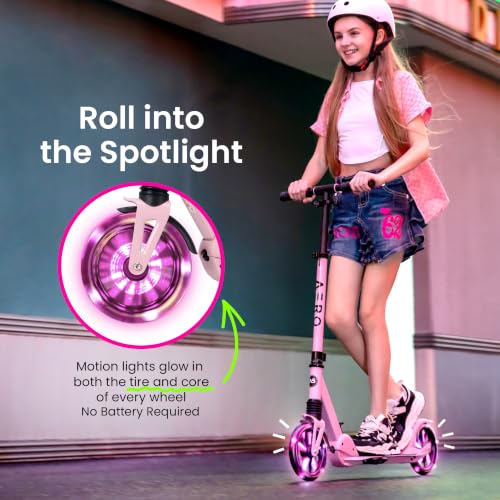 Big Wheel Kick Scooter for Kids 6-12 - A5 Pink with Lights