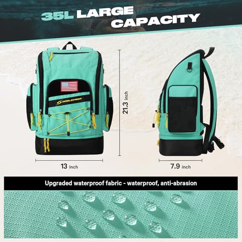 Waterproof Swim Backpack with Shoe Compartment - 35L Capacity