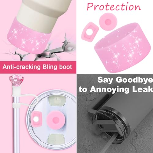 7-Piece Tumbler Accessory Set with Letter Charm and Silicone Boot - Pink L