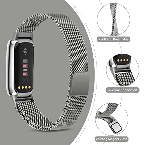 Vanjua Space Gray Metal Fitbit Luxe Band Stainless Steel Mesh Loop Adjustable Magnetic Strap
