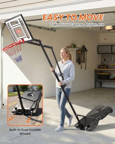 Adjustable Kids Basketball Hoop - 4-8.5ft, Portable with Wheels - Black