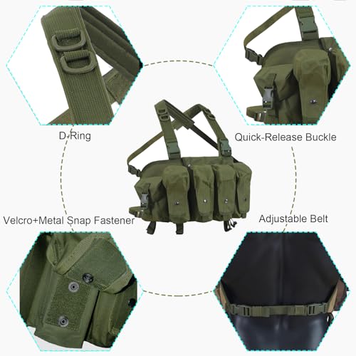 Adjustable Tactical Chest Rig for Airsoft with Mag Pouches - Gn