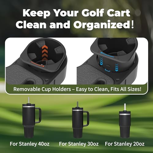 Golfcozer Black Cup Holder & Armrest for Golf Cart – Universal Fit, Waterproof, Tool-Free Installation