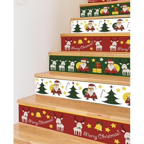 AMAZING WALL Peel and Stick Removable Christmas Party Decoration Santa Tree Reindeer Risers Stairs Self Adhesive Wall Sticker Set 6 PCS