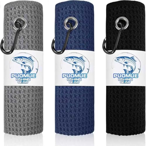Microfiber Fishing Towels - 3 Pack with Clip, 16" x 16", Multicolor