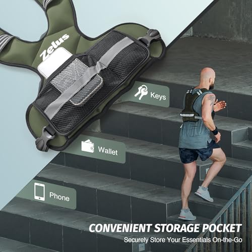 ZELUS Adjustable Green Weighted Vest for Men Women 4-10 lb Workout Gear