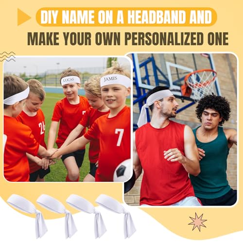 Hiboom 18 Pack White Tie Headbands for Sports Workout Men Women