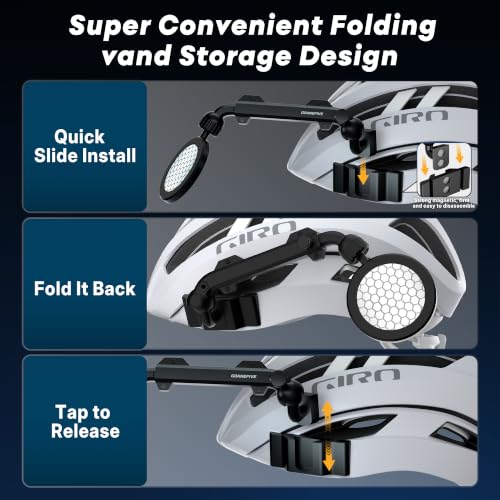 Black Bike Helmet Mirror - 360° Adjustable, Rotatable, Quick Release Cycling Rearview