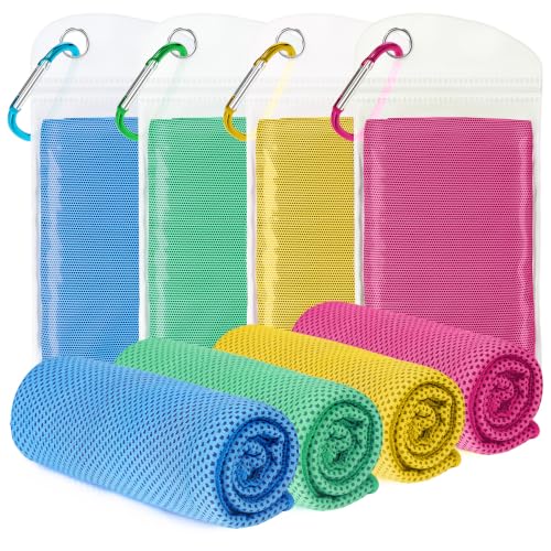 Cooling Towels 4 Pack - Neck & Face Wraps for Gym - Light Blue, Magenta, Orange, Green