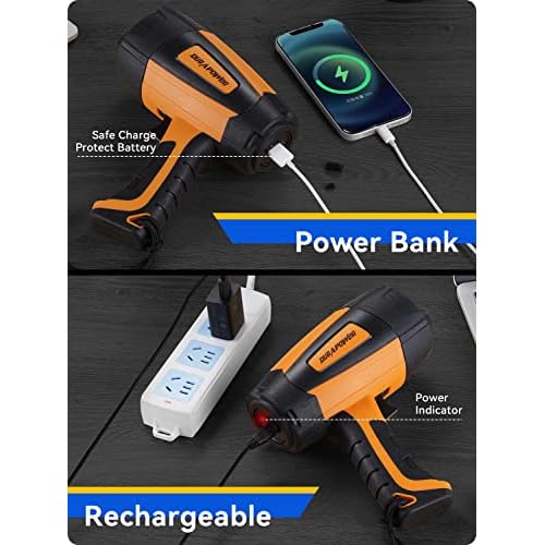 Durapower Rechargeable Spotlight, 500 Lumens LED Spotlight Flashlight, IPX2 Waterproof Handheld Spot Light for Indoor Outdoor Farm Camping Emergency (Orange)
