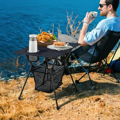 Anbte Ultralight Portable Camping Table with Cup Holders - 3.2 lb Compact Foldable Outdoor Table