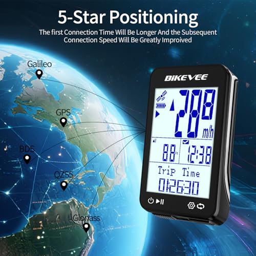 Wireless GPS Bike Computer - 2.4" Screen, 9 Languages, IPX7 - Black Standard Mount