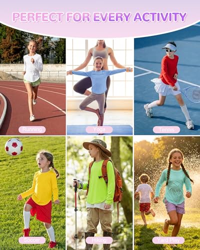 Runhit Girls UPF 50+ Rash Guard Long Sleeve Sun Protection Shirt 11-12 Years White