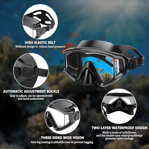 Anti-Fog Diving Mask with 180° Field of View - Black Adult