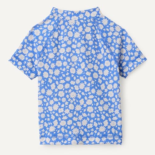 Girls' Short Sleeve High-Neck Rashguard T-Shirt - Small Blue Ditsy Floral