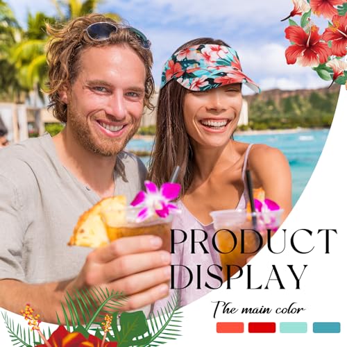 Hawaiian Floral Visor Hat for Women - Adjustable Beach Cap