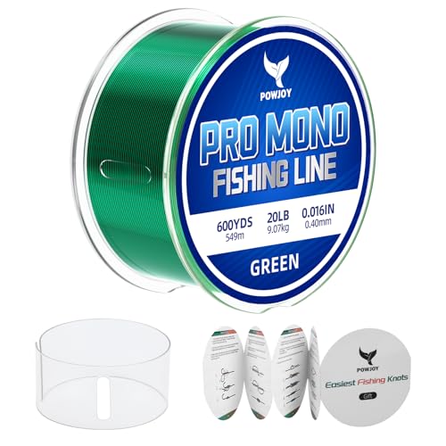 Monofilament Fishing Line, 20LB 600Yards - Green, with Knot Guide Cards