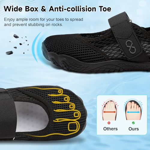 XIHALOOK Black Water Shoes for Women Wide Toe Minimalist Barefoot Quick-Dry Beach Swim Pool Yoga - Size 9