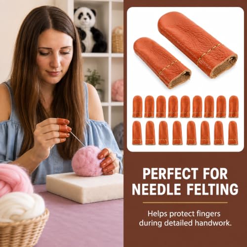 SEWACC 20 Pcs Leather Finger Cots for Needlework & Embroidery, 6x3x0.5cm