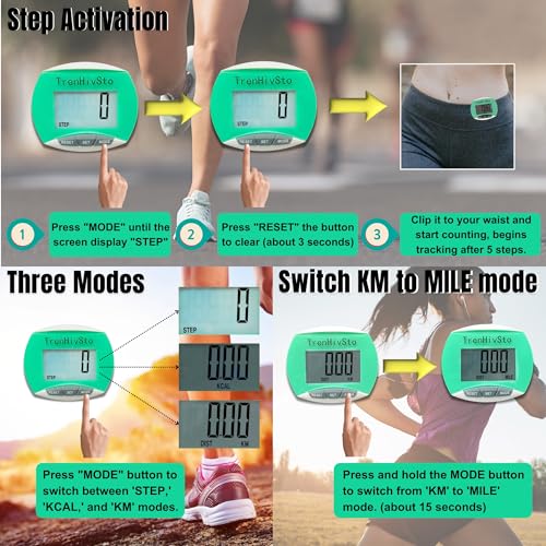 Step Counter Pedometer for Walking and Running - Clip-On Tracker
