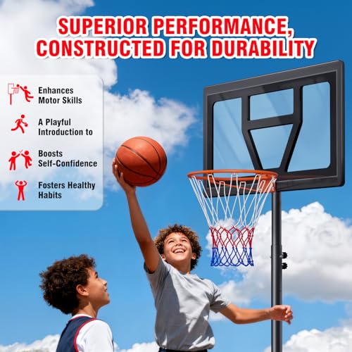 Adjustable Kids Basketball Hoop - 3-7 FT Black, Portable & Durable