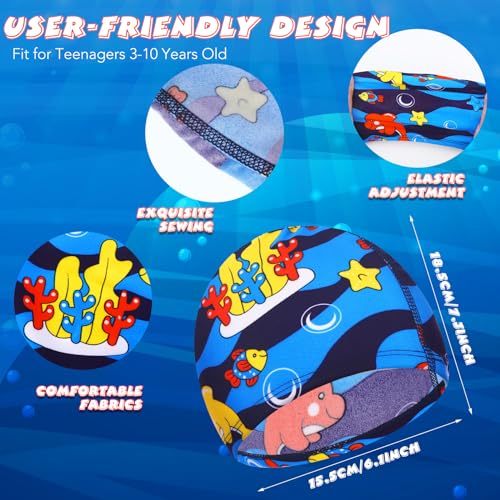 Kids Swim Caps - Polyester Dolphin & Shark Designs, One Size