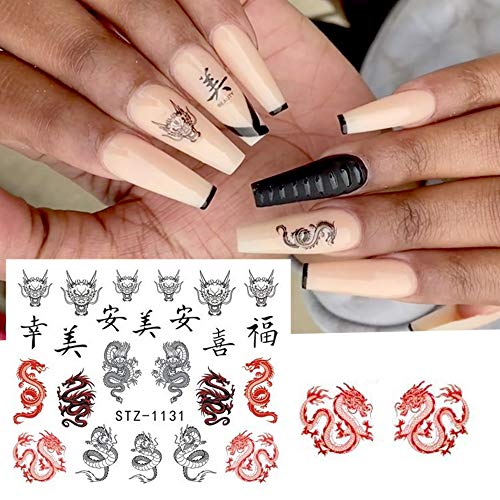 Flame Chinese Character Dragon Nail Stickers - 5 PCS