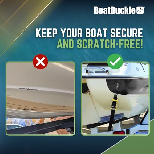 BoatBuckle Pro-Series 2-Inch x 4-Foot Transom Tie Down Straps with Pads - Heavy Duty Boat Trailer Securing Straps