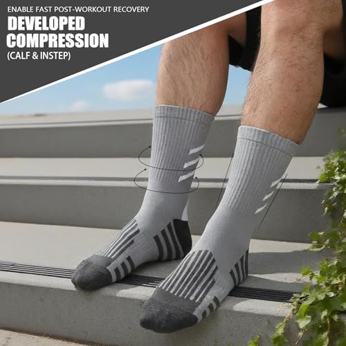 Compression Athletic Crew Socks - 3 Pairs, Gray