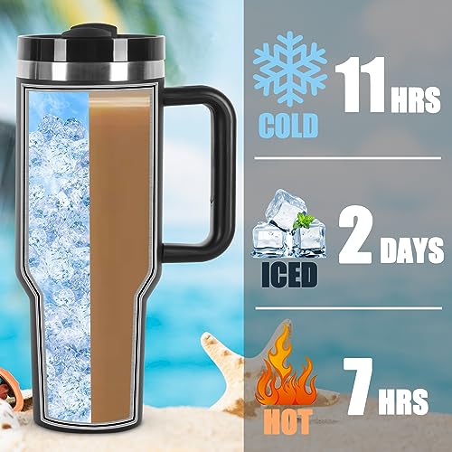 Black 40 oz Stainless Steel Tumbler with Handle & Straw Lid - Bulk 4 Pack