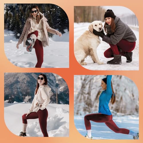 High Waist Thermal Leggings for Women - Fleece Lined, XX-Large Wine Red