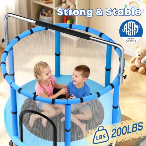 Toddler Trampoline with Net - 5-in-1 Indoor/Outdoor, Blue, 60"